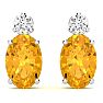 1 2/3 Carat Oval Citrine and Diamond Stud Earrings In 14 Karat White Gold Image-2