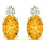 1 2/3 Carat Oval Citrine and Diamond Stud Earrings In 14 Karat Yellow Gold Image-2