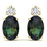 1 1/2 Carat Oval Mystic Topaz and Diamond Stud Earrings In 14 Karat Yellow Gold Image-2