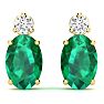 1 2/3 Carat Oval Emerald and Diamond Stud Earrings In 14 Karat Yellow Gold Image-2