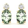 1 1/2 Carat Oval Green Amethyst and Diamond Stud Earrings In 14 Karat Yellow Gold Image-2