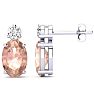 1-2/3 Carat Oval Shape Morganite Earrings with Diamond, Studs In 14 Karat White Gold Image-1