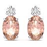 1-2/3 Carat Oval Shape Morganite Earrings with Diamond, Studs In 14 Karat White Gold Image-2