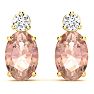 1-2/3 Carat Oval Shape Morganite Earrings with Diamond, Studs In 14 Karat Yellow Gold Image-2