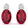 2 Carat Oval Ruby and Diamond Stud Earrings In 14 Karat White Gold Image-2