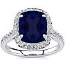 5 Carat Cushion Cut Sapphire and Halo Diamond Ring In 18K White Gold Image-1