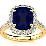 5 Carat Cushion Cut Sapphire and Halo Diamond Ring In 18K Yellow Gold Image-1