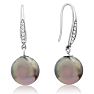 Pearl Drop Earrings With 9-9.5MM AAA Cultured Black Tahitian Pearls and Crystals In 18 Karat White Gold Image-1