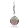 Pearl Drop Earrings With 9-9.5MM AAA Cultured Black Tahitian Pearls and Crystals In 18 Karat White Gold Image-4
