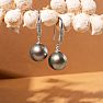 Pearl Drop Earrings With 9-9.5MM AAA Cultured Black Tahitian Pearls and Crystals In 18 Karat White Gold Image-7