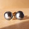 Pearl Stud Earrings With 9.5-10MM AAA Cultured Black Tahitian Pearls In 14 Karat Yellow Gold Image-6