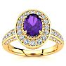 1 1/2 Carat Oval Shape Amethyst and Halo Diamond Ring In 14 Karat Yellow Gold Image-1