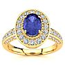 1 1/2 Carat Oval Shape Tanzanite and Halo Diamond Ring In 14 Karat Yellow Gold Image-1
