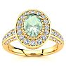 1 1/2 Carat Oval Shape Green Amethyst and Halo Diamond Ring In 14 Karat Yellow Gold Image-1