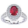 1 1/2 Carat Oval Shape Ruby and Halo Diamond Ring In 14 Karat White Gold Image-1