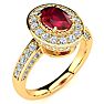 1 1/2 Carat Oval Shape Ruby and Halo Diamond Ring In 14 Karat Yellow Gold Image-2