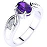 3/4 Carat Oval Shape Amethyst and Four Diamond Ring In 10 Karat White Gold Image-2