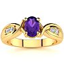 3/4 Carat Oval Shape Amethyst and Four Diamond Ring In 10 Karat Yellow Gold Image-1