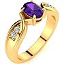 3/4 Carat Oval Shape Amethyst and Four Diamond Ring In 10 Karat Yellow Gold Image-2