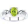 1 Carat Oval Shape Peridot and Four Diamond Ring In 10 Karat White Gold Image-1