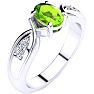 1 Carat Oval Shape Peridot and Four Diamond Ring In 10 Karat White Gold Image-2