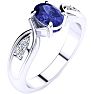 1 Carat Oval Shape Tanzanite and Four Diamond Ring In 10 Karat White Gold Image-2