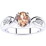 1 Carat Oval Shape Morganite and Four Diamond Ring In 10 Karat White Gold Image-1