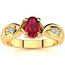 1 Carat Oval Shape Ruby and Four Diamond Ring In 10 Karat Yellow Gold Image-1
