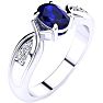 1 Carat Oval Shape Sapphire and Four Diamond Ring In 10 Karat White Gold Image-2