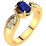 1 Carat Oval Shape Sapphire and Four Diamond Ring In 10 Karat Yellow Gold Image-2
