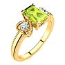 1 1/4 Carat Peridot and Two Diamond Heart Ring In 10 Karat Yellow Gold Image-2