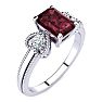 Garnet Ring: Garnet Jewelry: 1 1/2 Carat Garnet and Two Diamond Heart Ring In 10 Karat White Gold Image-2