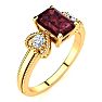 Garnet Ring: Garnet Jewelry: 1 1/2 Carat Garnet and Two Diamond Heart Ring In 10 Karat Yellow Gold Image-2