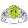 2 Carat Oval Shape Peridot and Diamond Ring In 10 Karat White Gold Image-1