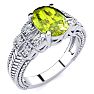 2 Carat Oval Shape Peridot and Diamond Ring In 10 Karat White Gold Image-2