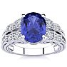 2 Carat Oval Shape Tanzanite and Diamond Ring In 10 Karat White Gold Image-1