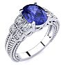 2 Carat Oval Shape Tanzanite and Diamond Ring In 10 Karat White Gold Image-2