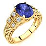 2 Carat Oval Shape Tanzanite and Diamond Ring In 10 Karat Yellow Gold Image-2