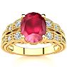 3 Carat Oval Shape Ruby and Diamond Ring In 10 Karat Yellow Gold Image-1