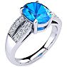 2 1/3 Carat Oval Shape Blue Topaz and Diamond Ring In 14 Karat White Gold Image-2