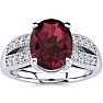 Garnet Ring: Garnet Jewelry: 2 Carat Oval Shape Garnet and Diamond Ring In 14 Karat White Gold Image-1