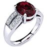 Garnet Ring: Garnet Jewelry: 2 Carat Oval Shape Garnet and Diamond Ring In 14 Karat White Gold Image-2