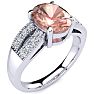 2 Carat Oval Shape Morganite and Diamond Ring In 14 Karat White Gold Image-2