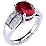 3 Carat Oval Shape Ruby and Diamond Ring In 14 Karat White Gold Image-2