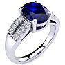 3 Carat Oval Shape Sapphire and Diamond Ring In 14 Karat White Gold Image-2