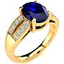 3 Carat Oval Shape Sapphire and Diamond Ring In 14 Karat Yellow Gold Image-2