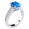 2 1/2 Carat Oval Shape Blue Topaz and Diamond Ring In 14 Karat White Gold Image-2