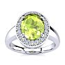 2 Carat Oval Shape Peridot and Halo Diamond Ring In 14 Karat White Gold Image-1