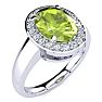 2 Carat Oval Shape Peridot and Halo Diamond Ring In 14 Karat White Gold Image-2