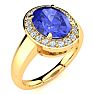 2 Carat Oval Shape Tanzanite and Halo Diamond Ring In 14 Karat Yellow Gold Image-2